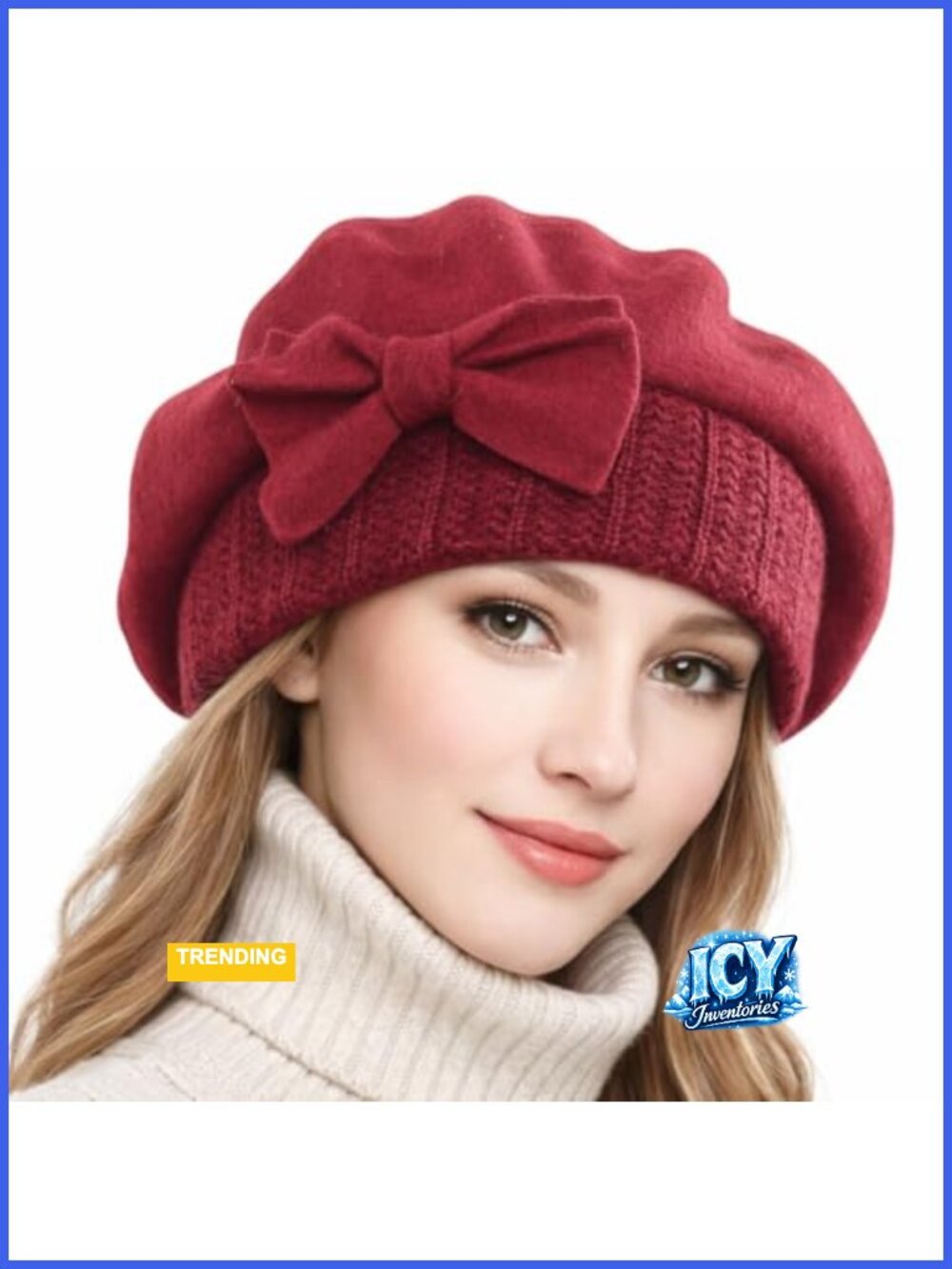 100% Wool French Beret Knitted Winter Hat Floral Casual Formal Gift